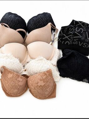 7 Bra Bundle Aerie & Victoria's Secret  in Black, Nude, Beige and Tan